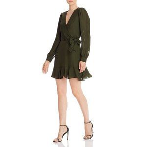 Parker NY NWT Miles Mini Dress Long Sleeves Side Waist Tie Lined Dark Green 10